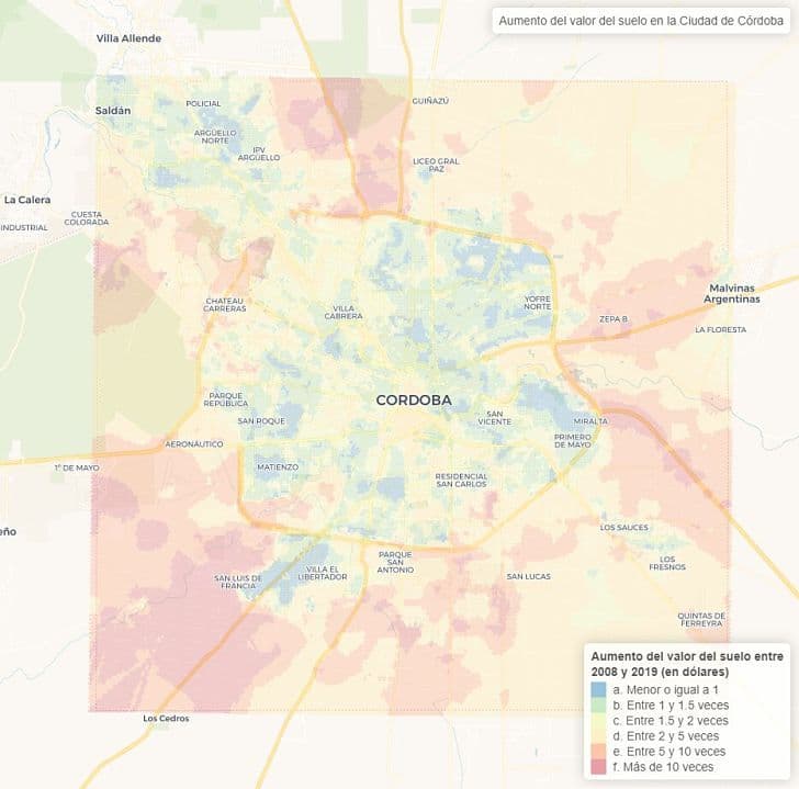 En una década, el valor de la tierra en la ciudad de Córdoba aumentó en dólares un 116%